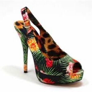 Iron Fist Saner Shoe Queen Slingback Heels Size 9 Tropical Peep Toe Platform